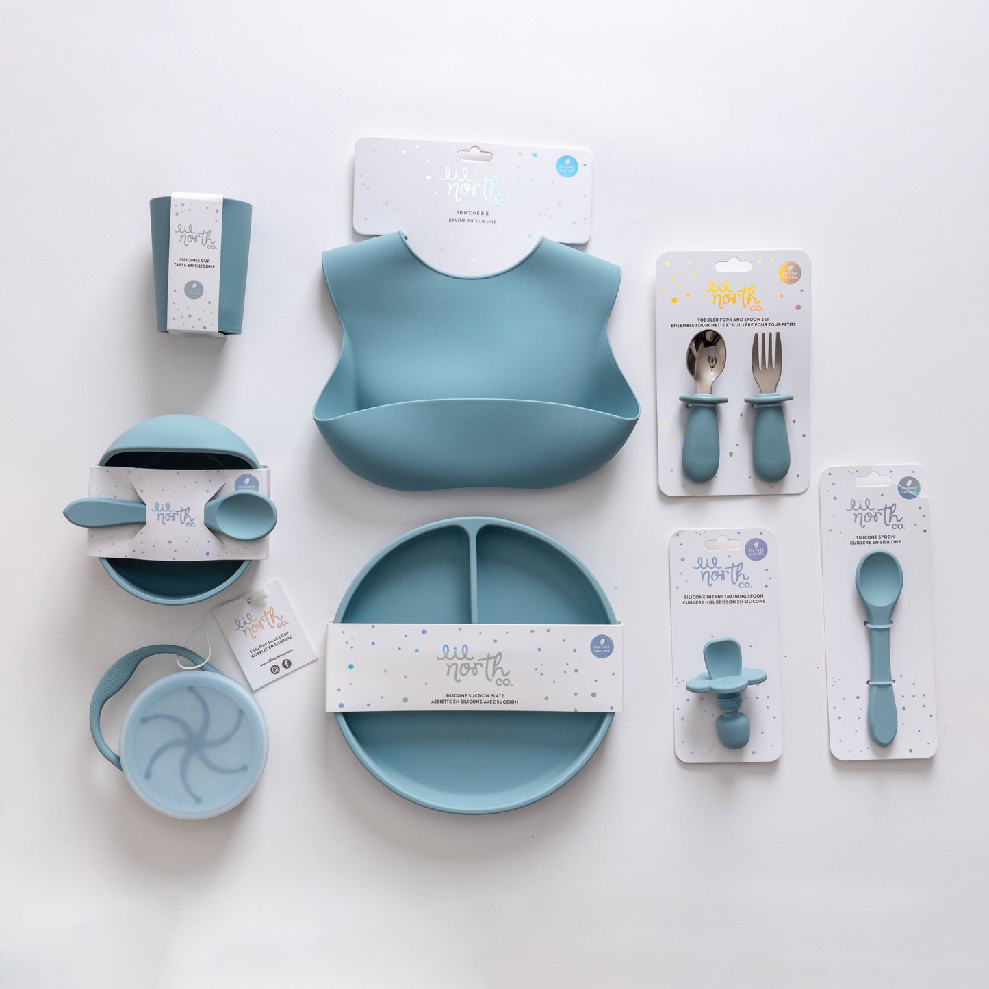 Pale Blue Silicone Suction Bowl and Spoon Set