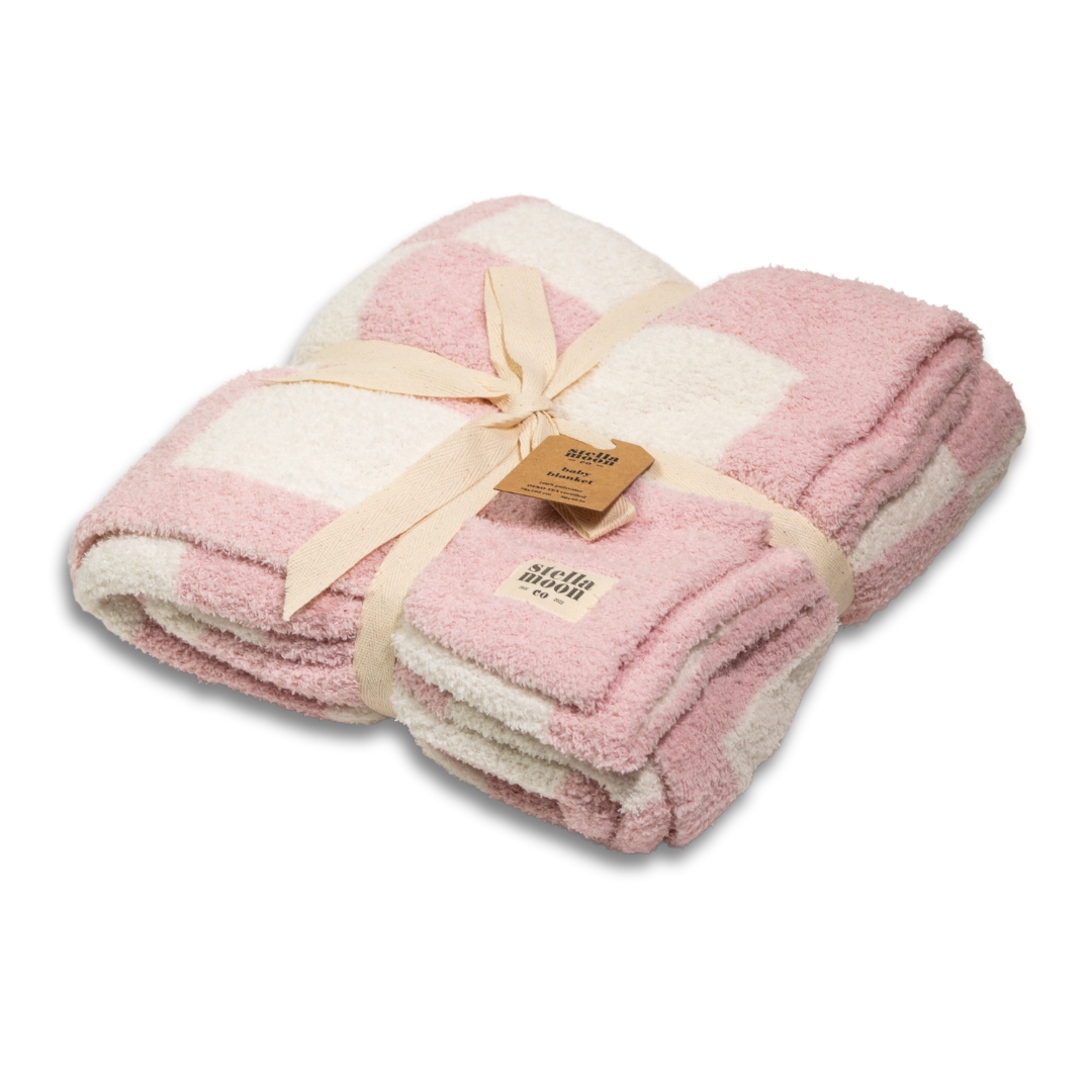 Luxe Checkered Baby Blanket in Baby Pink