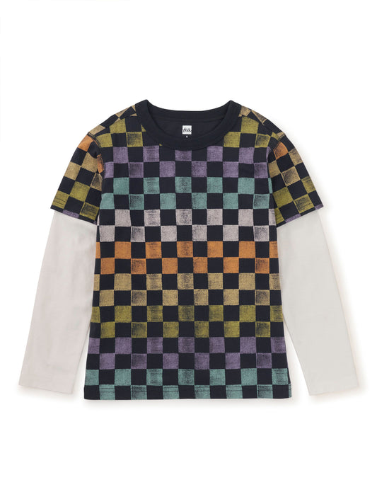 Checkerboard Layered Sleeve Tee