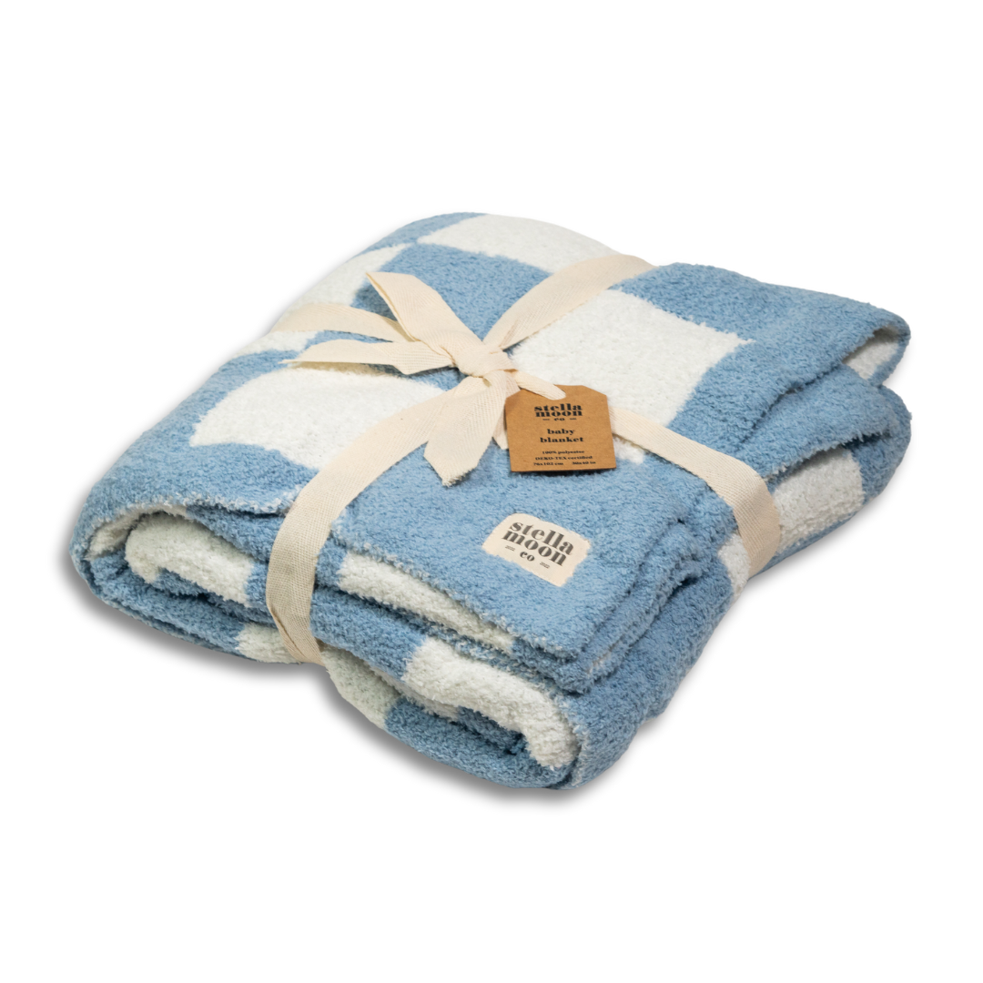 Luxe Checkered Baby Blanket in Baby Blue